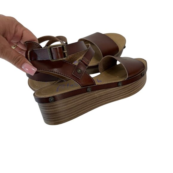 Blowfish Women 8.5 Brown Faux Leather Platform Sandal Adjustable Strap Studded - Picture 11 of 16